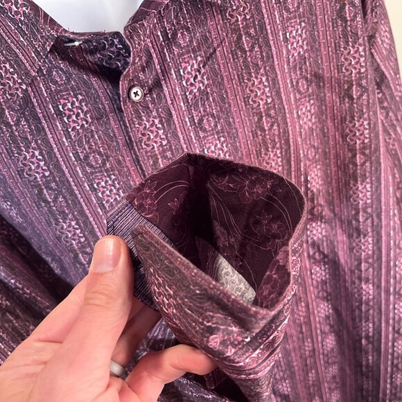 Robert Graham Men's purple and white long sleeve flip cuff shirt 3XL XXXL EUC - Picture 3 of 8